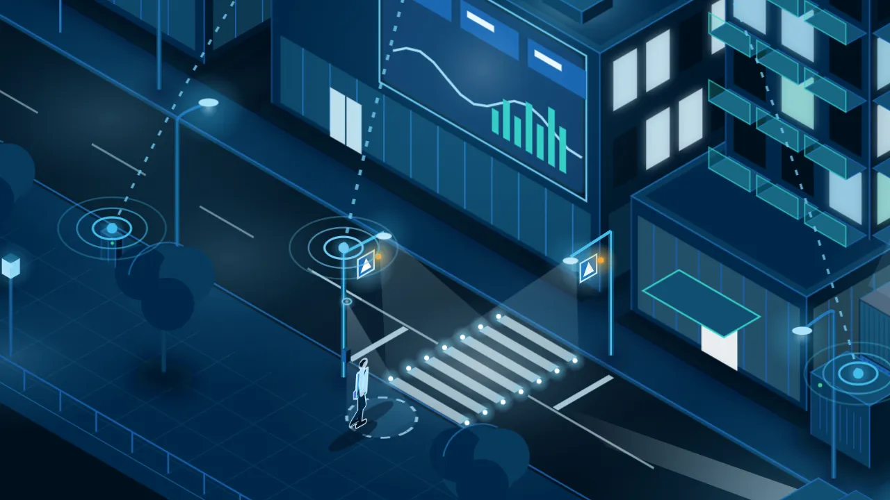 Illustration: LED studs light up along both edges of the zebra and amber beacons flash on the crossing signs.