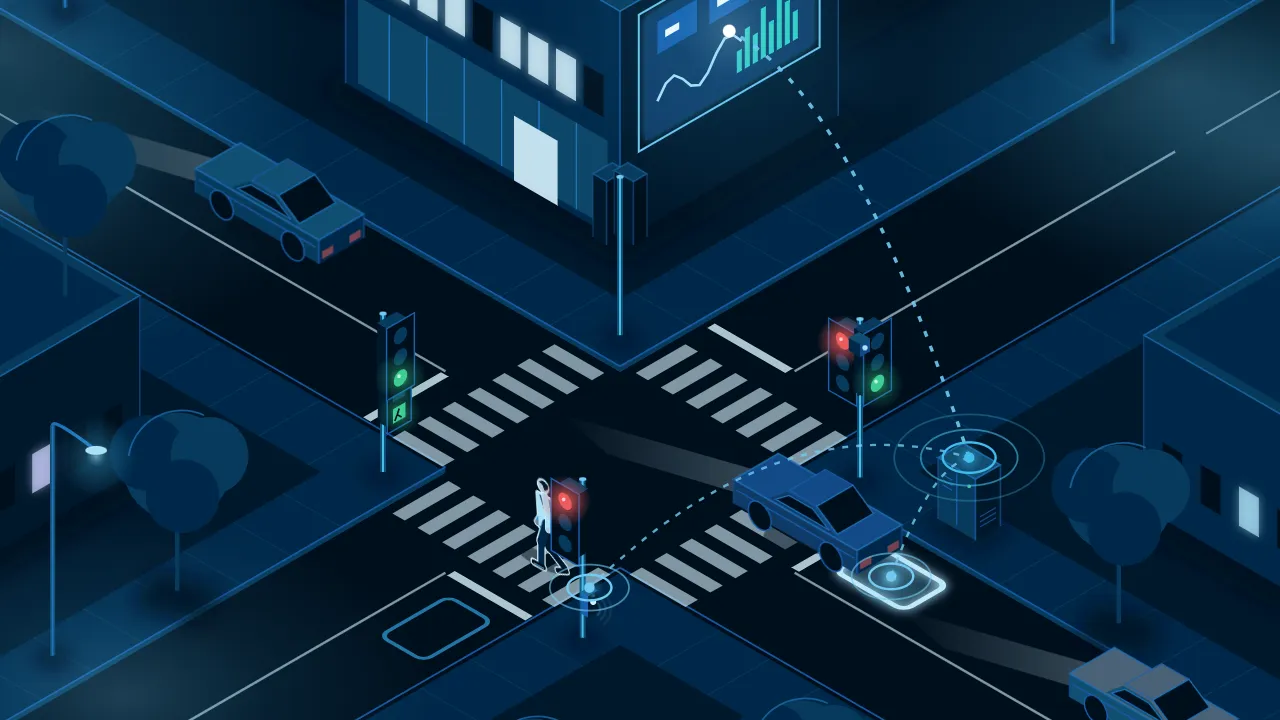 Illustration: the main road has green and the queue drives through the junction.